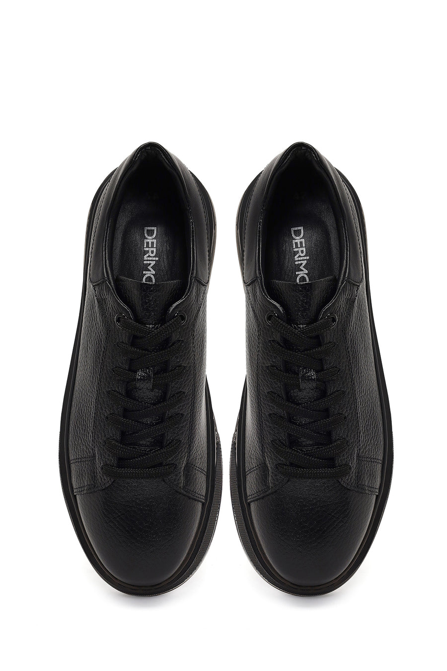 Male Black Lace-Up Thick-Soled Leather Sneaker
