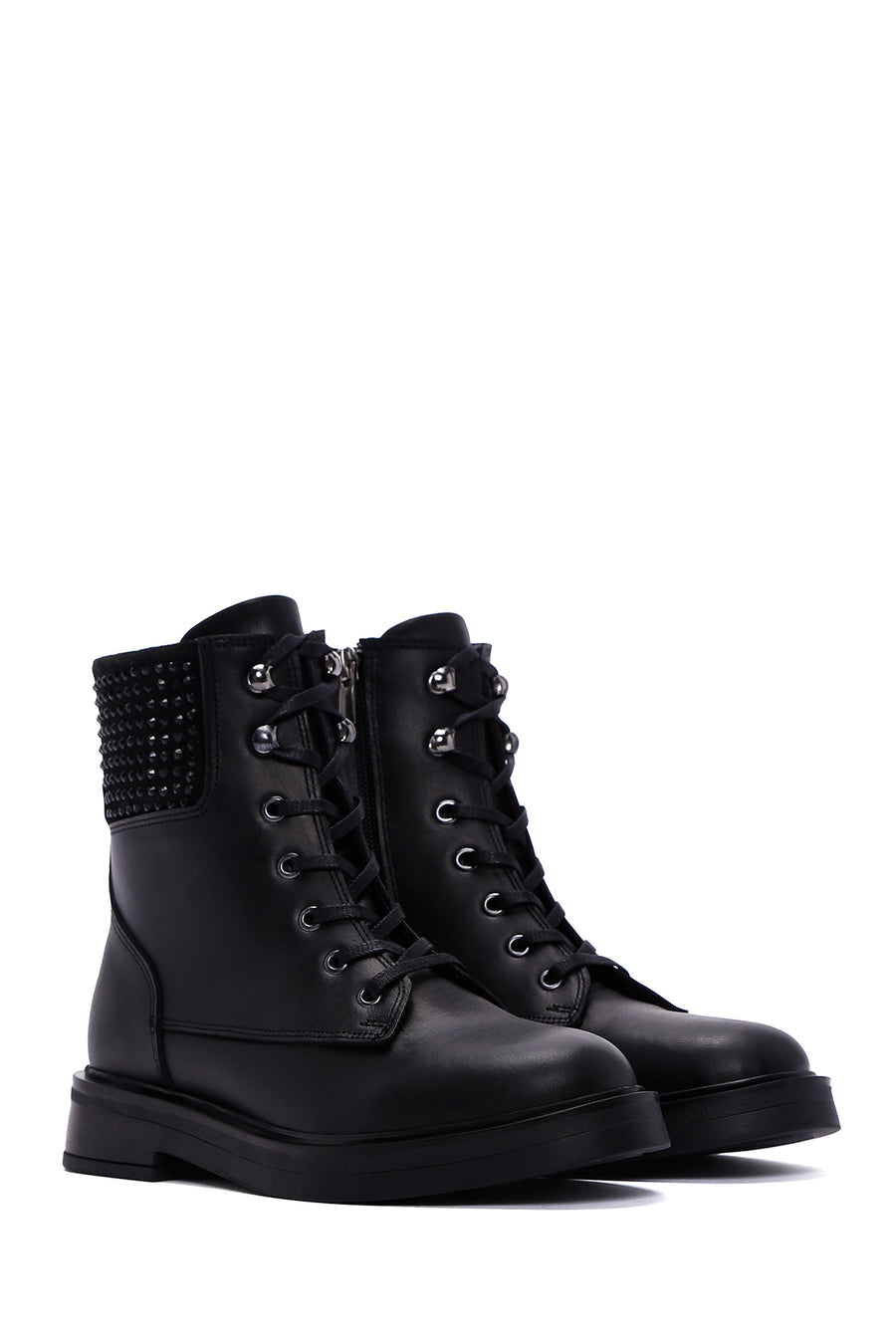Women's Black Leather Stone Boots