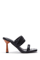 Women's Black Braided Heeled Slippers | Derimod