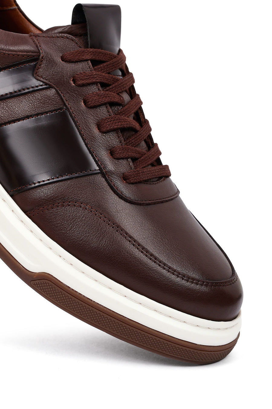 Men's Brown Lace-Up Leather Sneakers