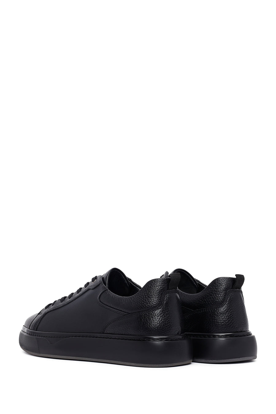 Erkek Siyah Bağcıklı Kalın Tabanlı Deri Sneaker