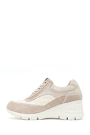 Woman Beige Lace-Up Wedge-Heel Suede Leather Sneaker | Derimod