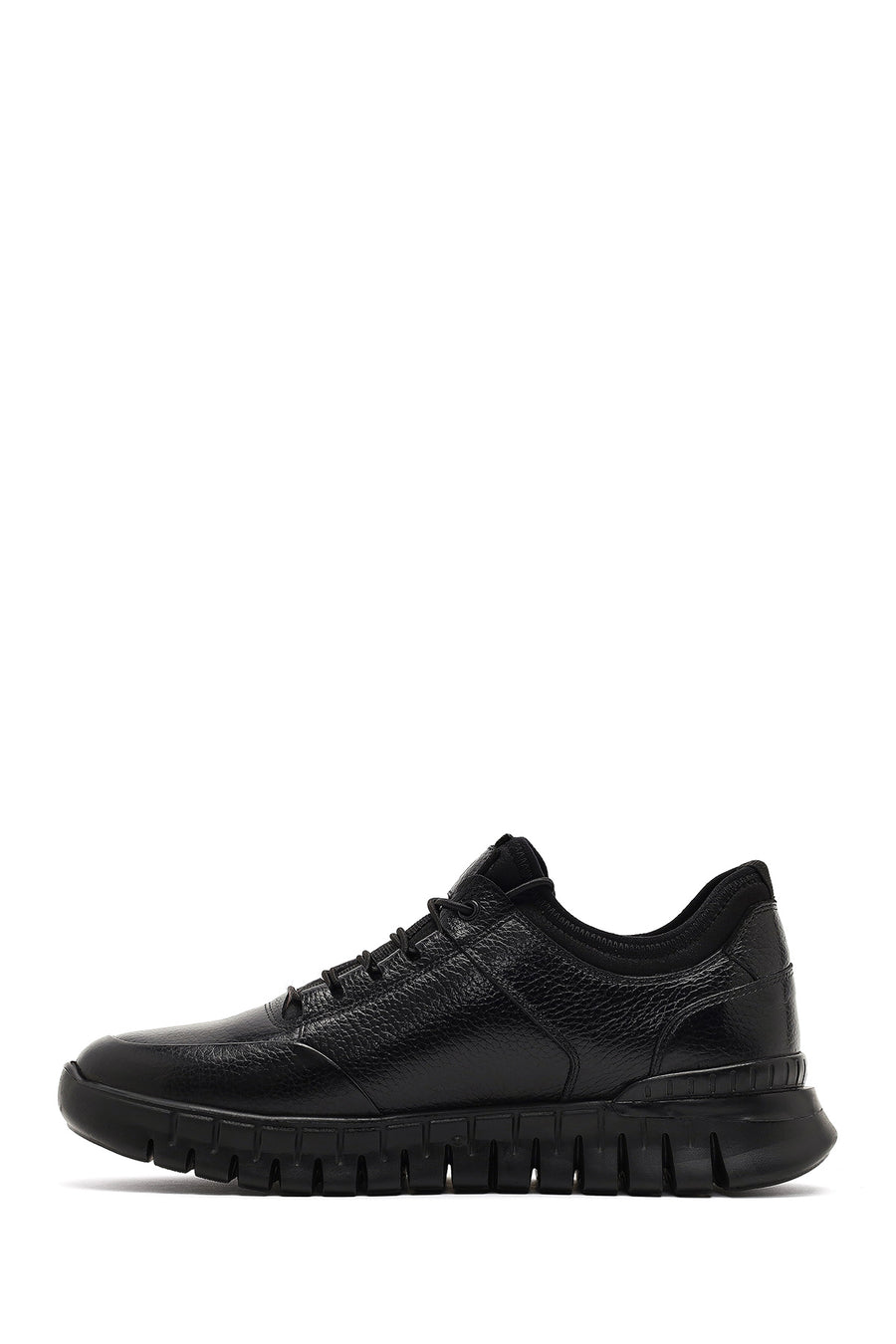 Erkek Siyah Bağcıklı Kalın Tabanlı Deri Casual Sneaker