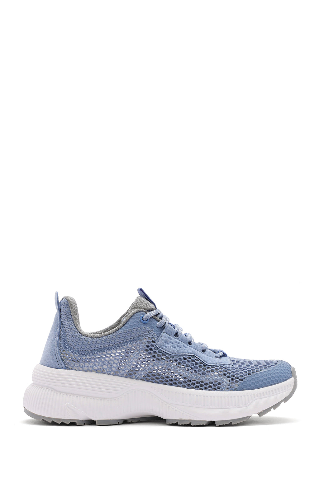 Kadın Mavi Bağcıklı Kalın Tabanlı Kumaş Sneaker
