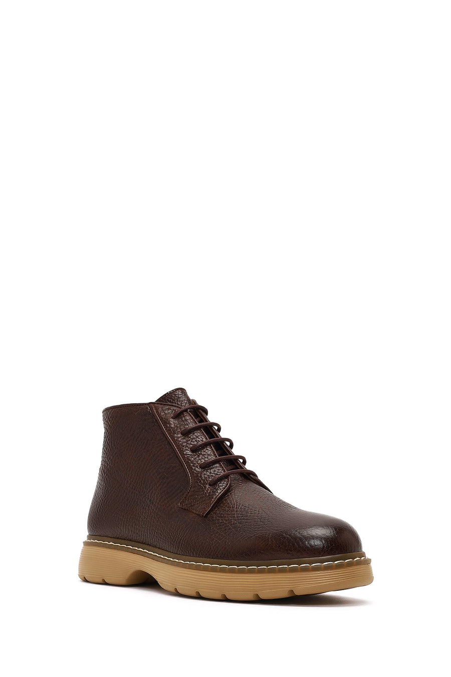 Men's Brown Lace-Up Zipper Leather Casual Boot