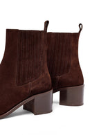 Woman Brown Chunky-Heeled Suede Chelsea Boots | Derimod