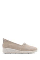 Women's Beige Wedge Heel Suede Leather Comfort Loafer | Derimod