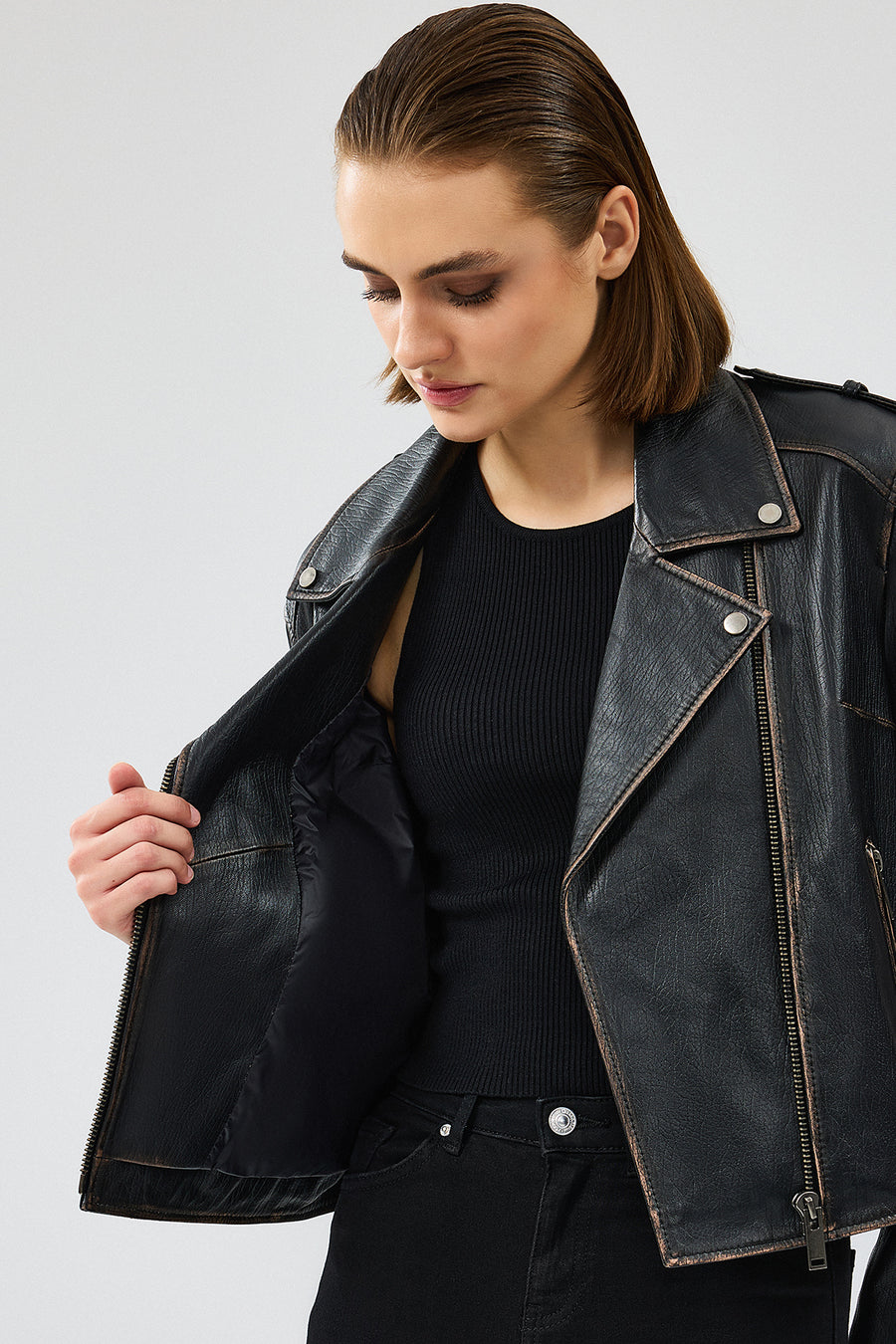 Oxford Women's Black Biker Leather Jacket