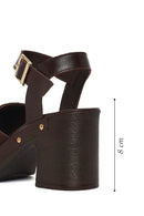 Woman Brown Ankle-Buckle Thick-Heel Suede Leather Sandals | Derimod
