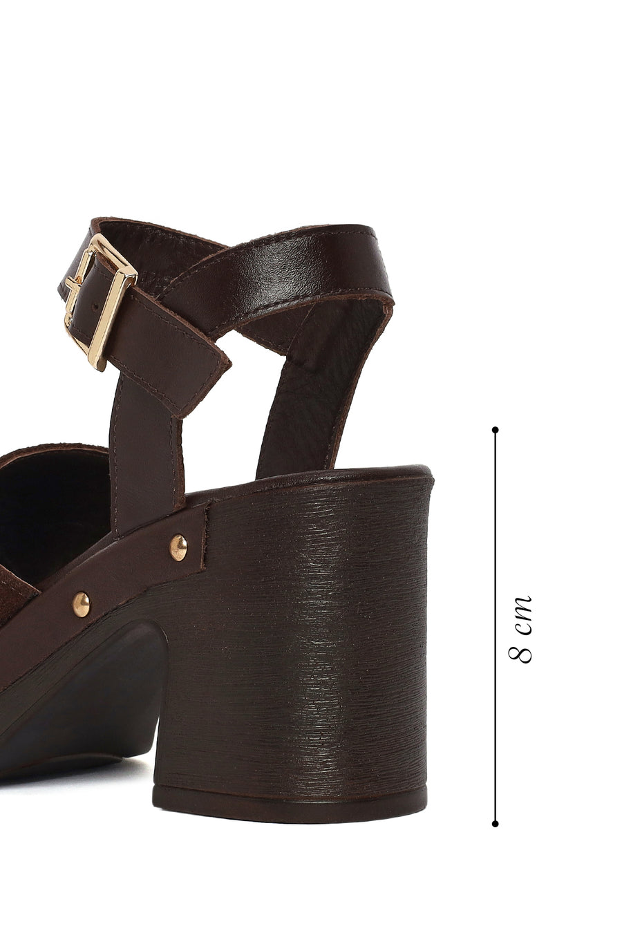 Woman Brown Ankle-Buckle Thick-Heel Suede Leather Sandals