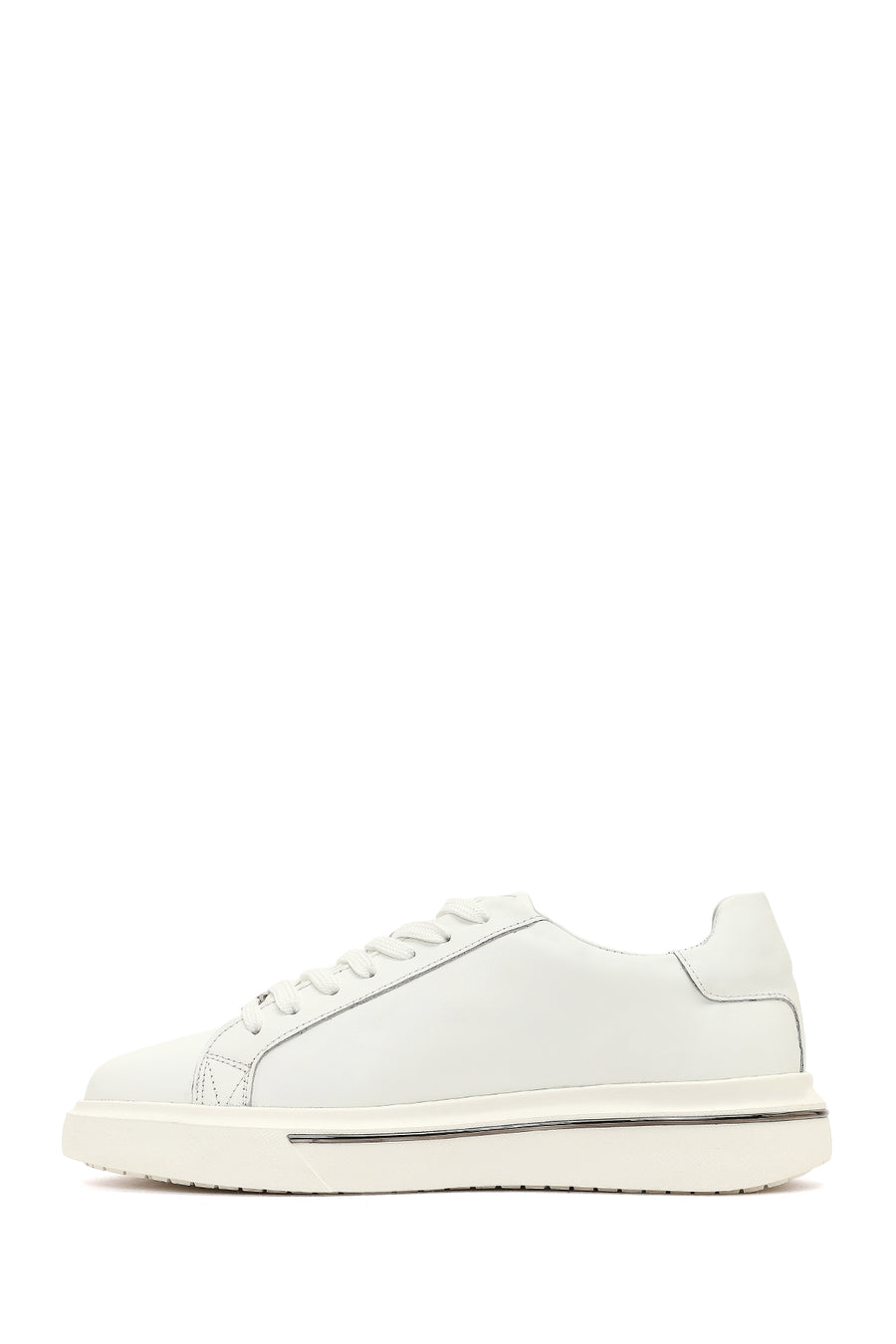 Men's White Lace-Up Thick-Soled Leather Sneaker