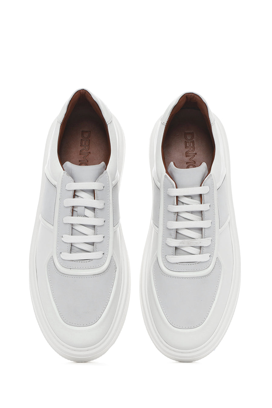 Erkek Beyaz Bağcıklı Deri Sneaker