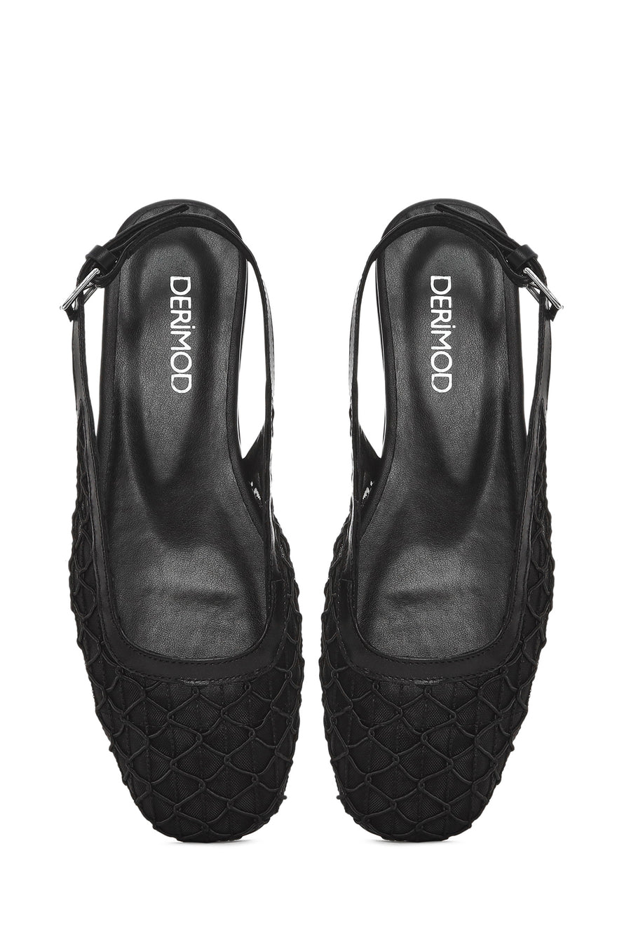 Women's Black Open Back Patterned Ballerinas