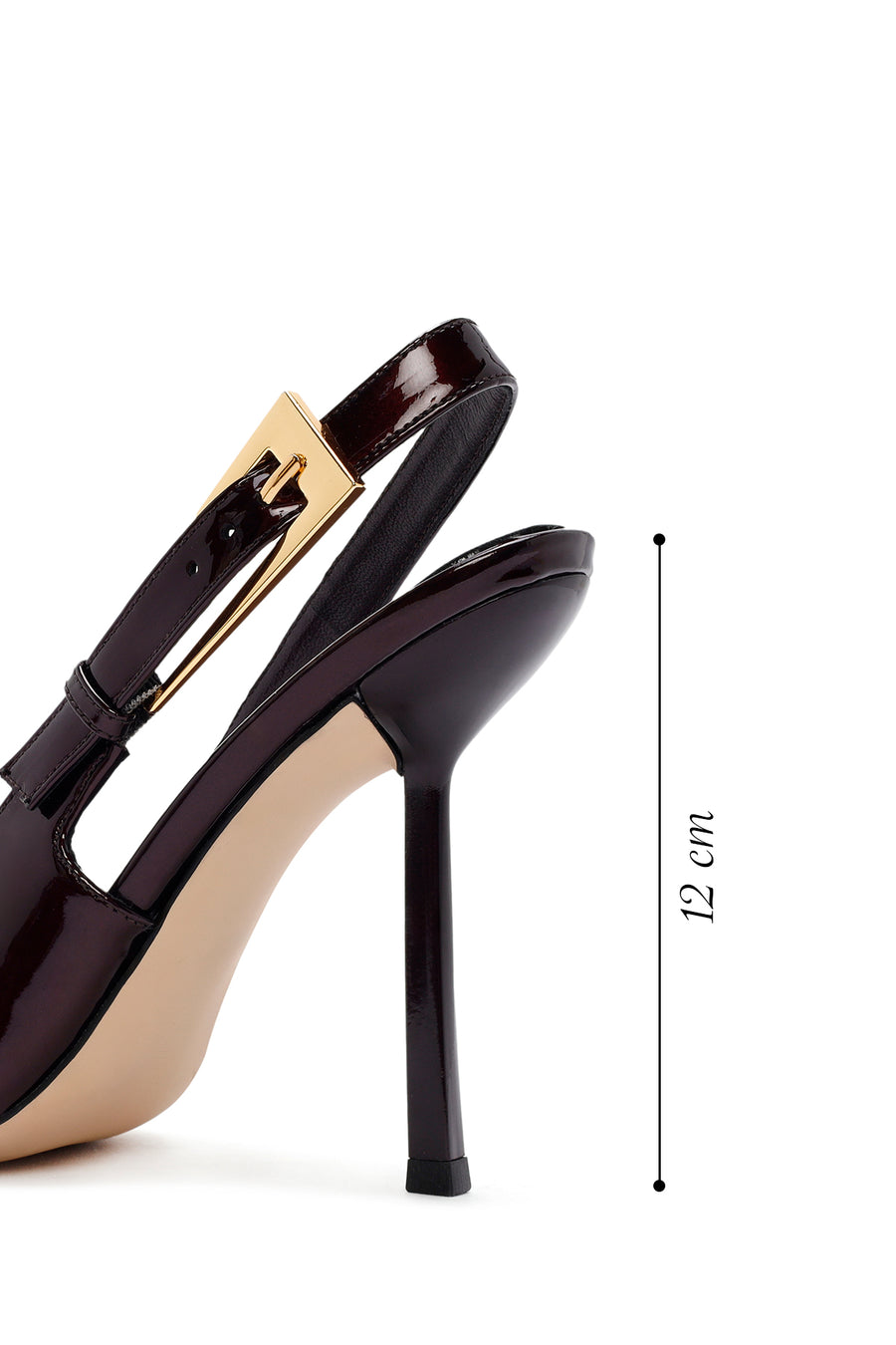 Woman Burgundy Backless High Thin-Heeled Patent Leather Leather Shoes