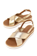 Woman Gold Filled Heeled Metallic Leather Sandal | Derimod