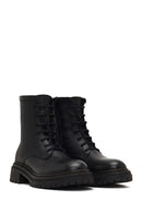 Woman Black Zip Closure Leather Combat Boots | Derimod