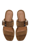 Woman Beige Buckled Suede Leather Slipper | Derimod