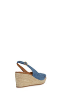Geox Women's Blue Panarea Wedge Heels Suede Leather Espadrille | Derimod
