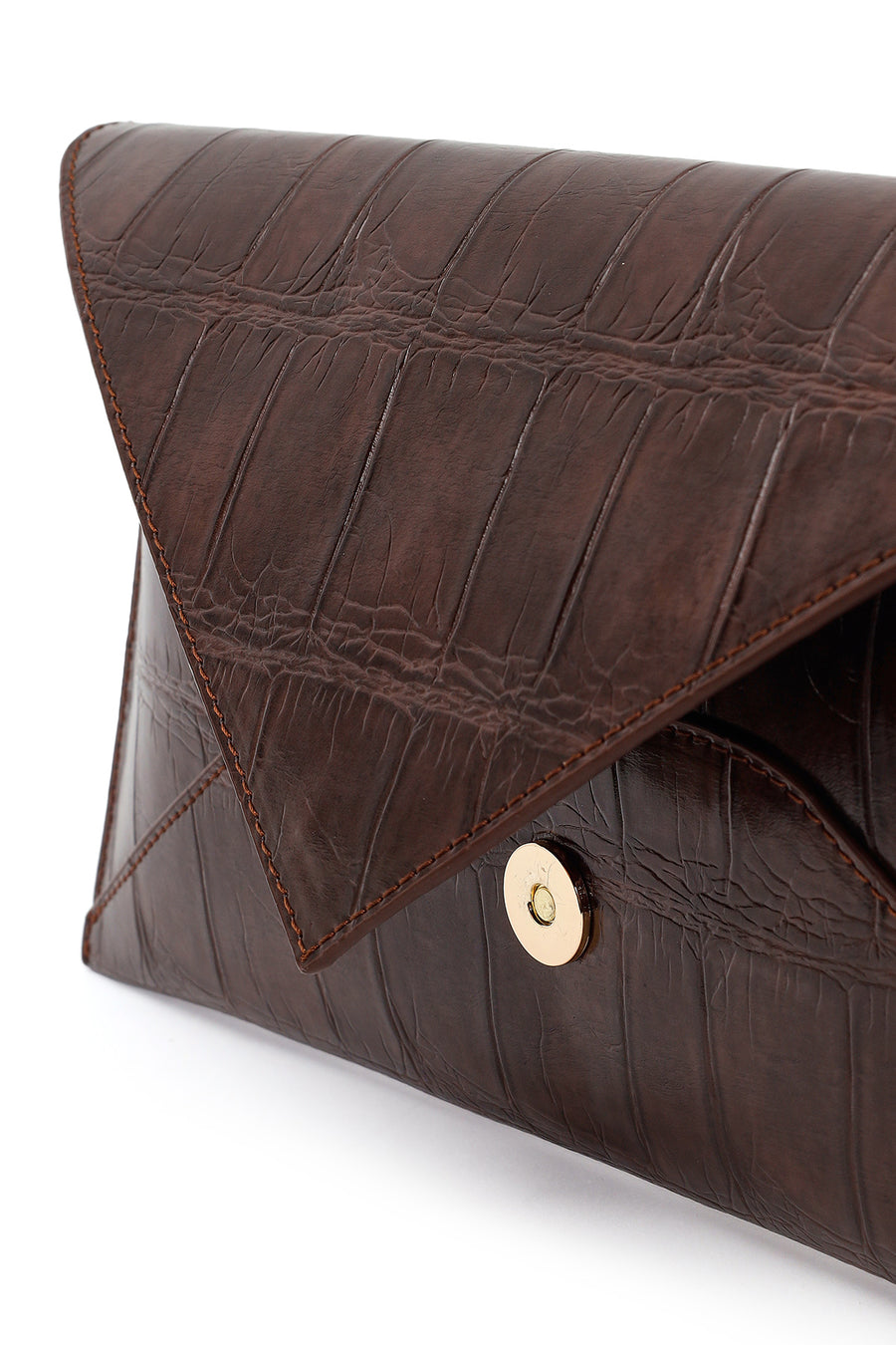 Woman Brown Croc-Pattern Clutch Bag