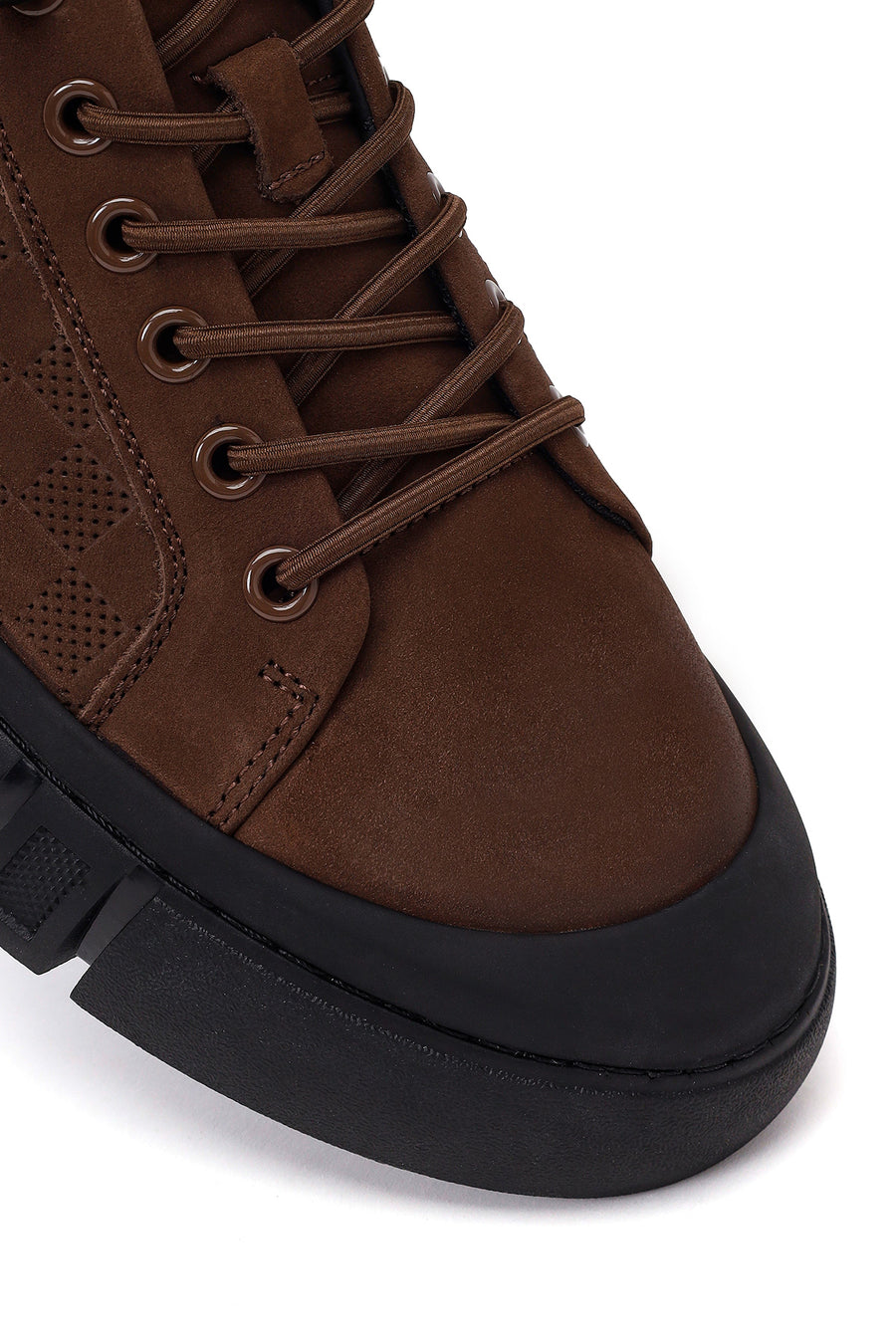 Male Brown Lace-up Thick-soled Nubuck Leather Sneaker