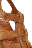 Women's Tan Suede Leather Ankle Buckle Sandals | Derimod