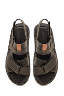 Men's Khaki Strappy Leather Sandals | Derimod