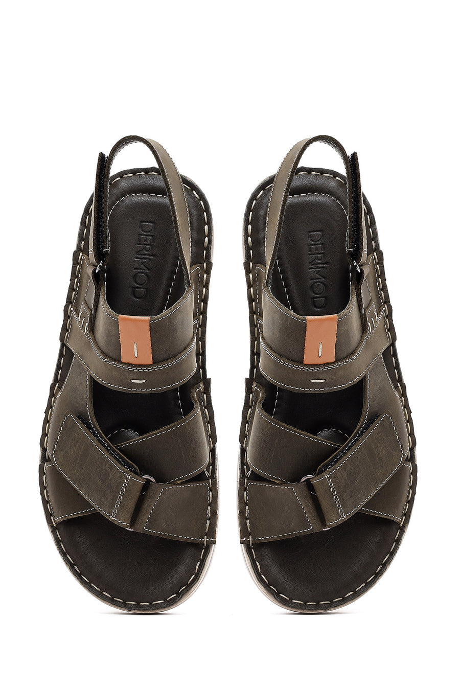 Men's Khaki Strappy Leather Sandals
