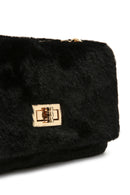 Women's Black Long Strap Plush Crossbody Bag | Derimod