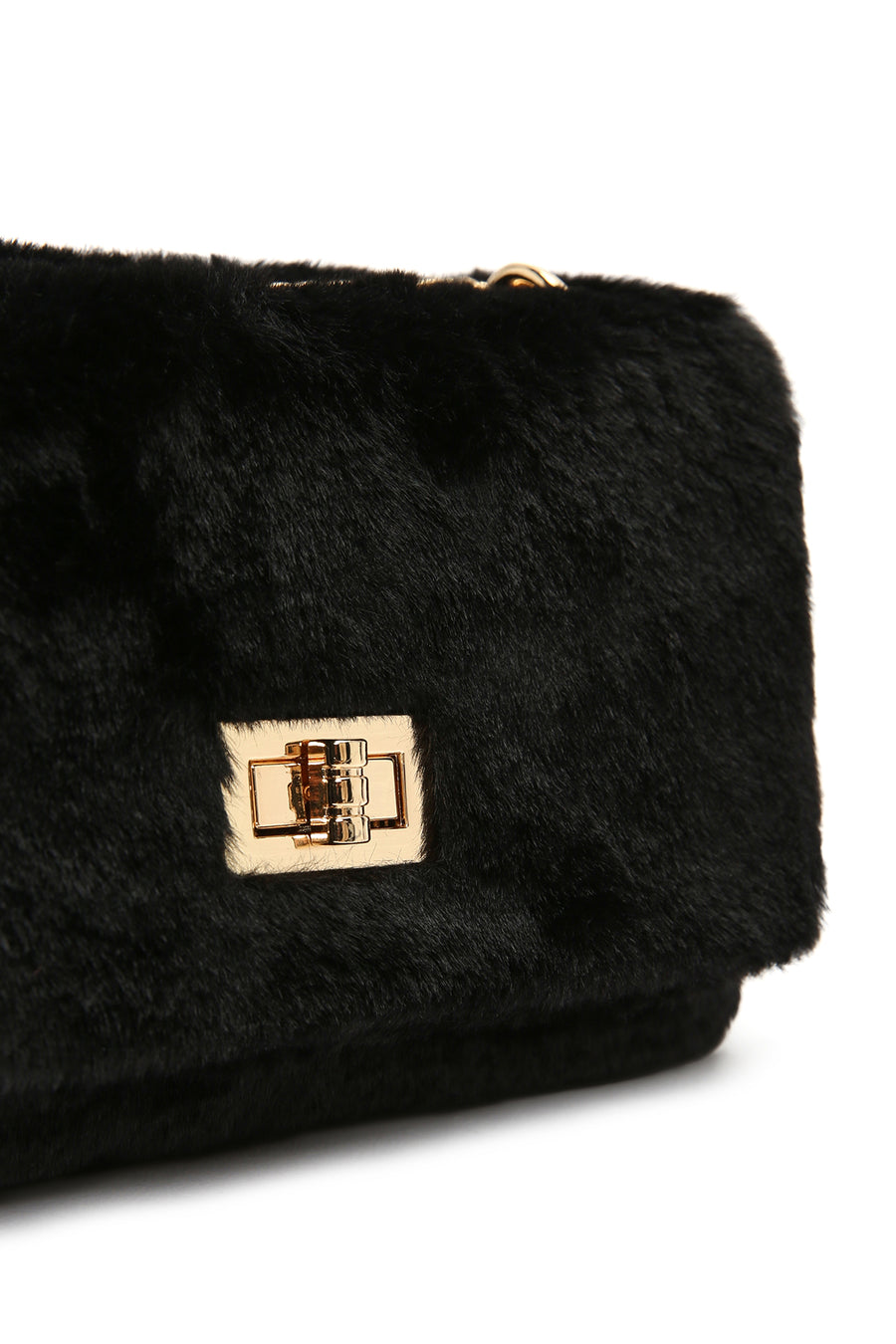 Women's Black Long Strap Plush Crossbody Bag