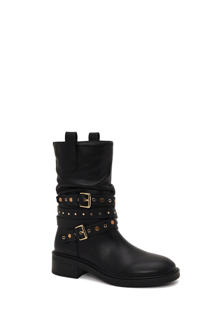 Woman Black Leather Biker Boots