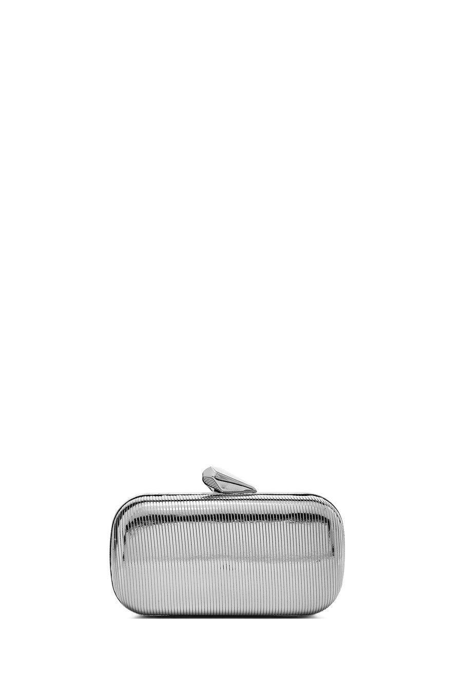 Women's Silver Long Strap Metallic Mini Clutch Evening Bag