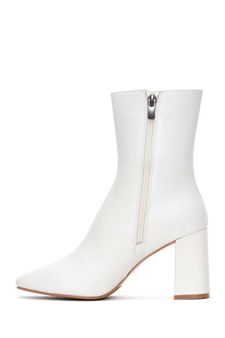 Women's Beige Leather Heeled Classic Boots