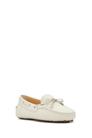 Women's Cream Bow Leather Loafer | Derimod