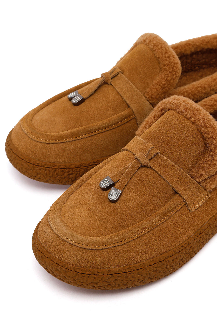 Kadın Camel Tokalı Kalın Tabanlı Süet Deri Teddy Loafer