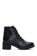 Woman Black Zippered Chunky Heels Leather Casual Boots | Derimod