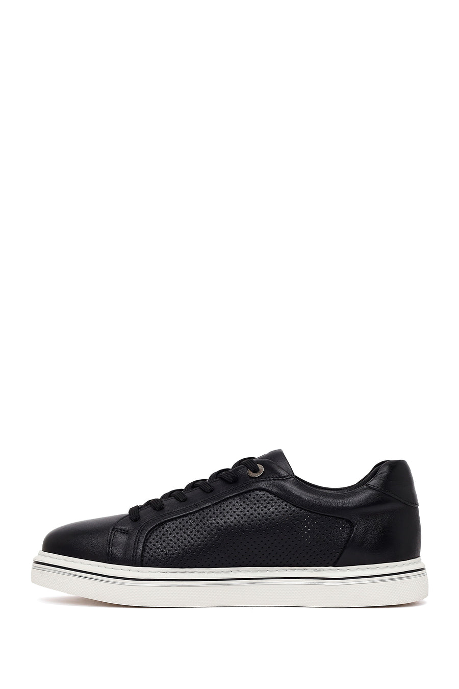 Erkek Siyah Bağcıklı Deri Sneaker