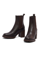 Woman Brown Chunky Heels Leather Boat | Derimod