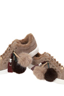 Kadın Vizon Bağcıklı Charmlı Süet Deri Teddy Sneaker | Derimod