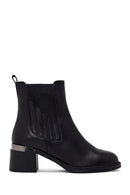 Women's Black Thick Heeled Leather Chelsea Boots | Derimod