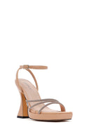 Women's Beige Ankle Strap Thick High Heel Evening Sandals | Derimod