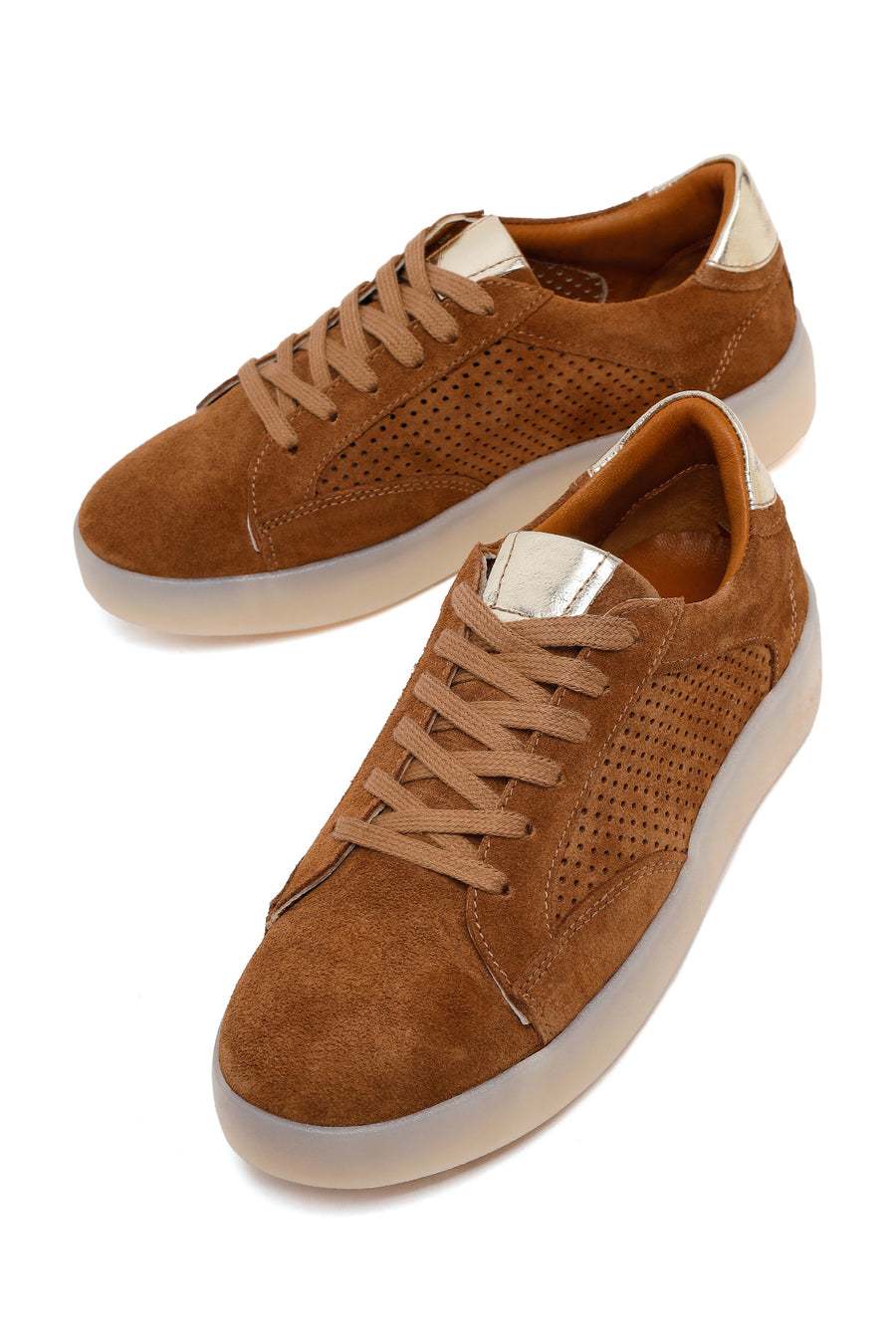 Woman Tan Lace-Up Suede Leather Sneaker
