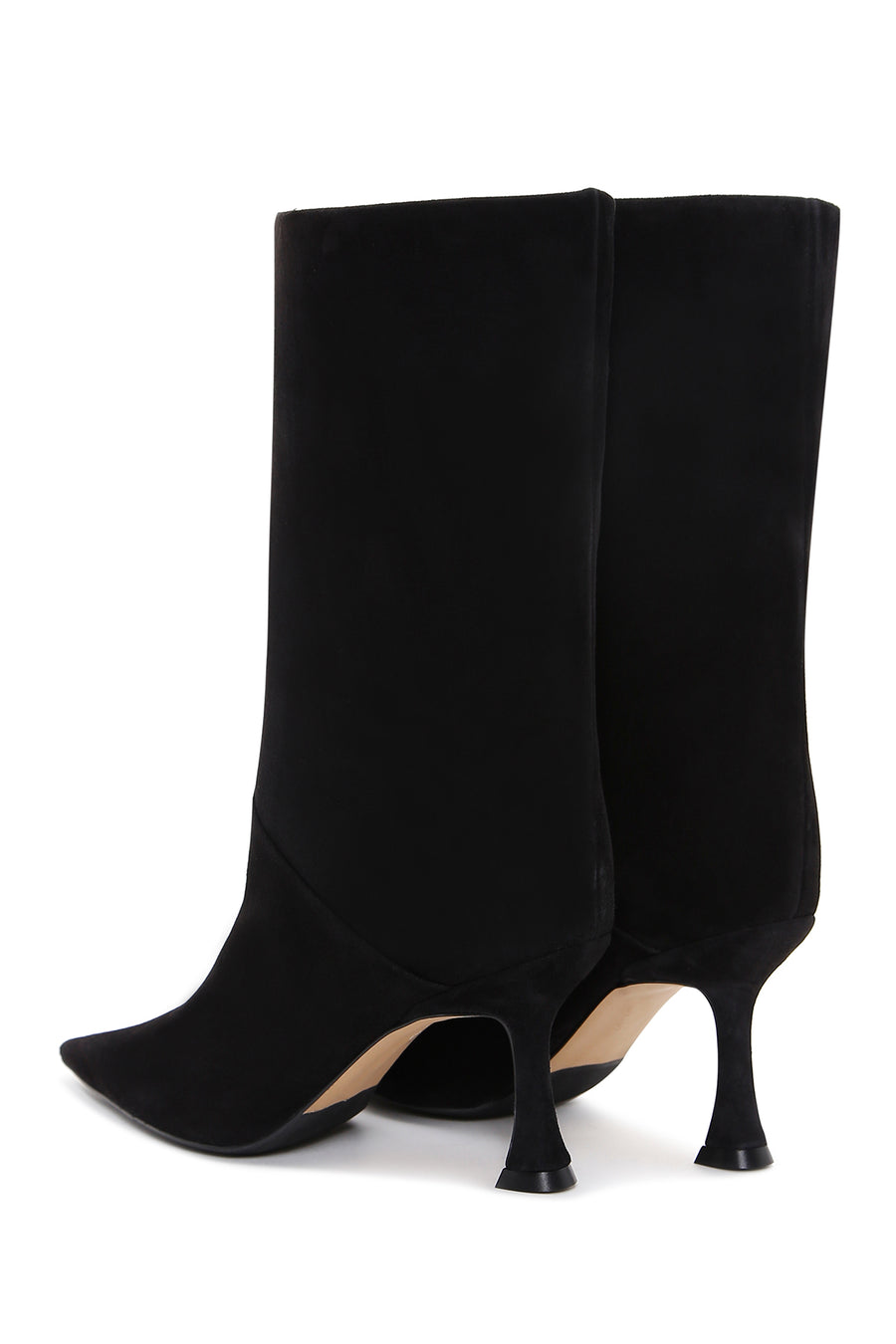 Women's Black Heeled Suede Leather Boots
