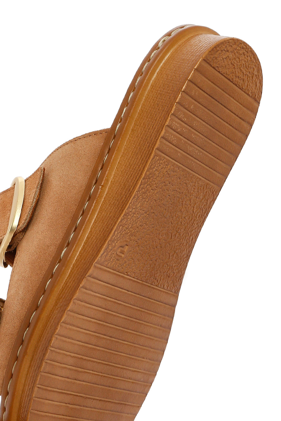 Women's Tan Buckle Suede Leather Comfort Slippers