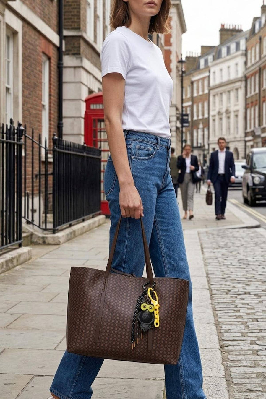 Woman Brown Accessory-Detail Printed Shoulder Bag