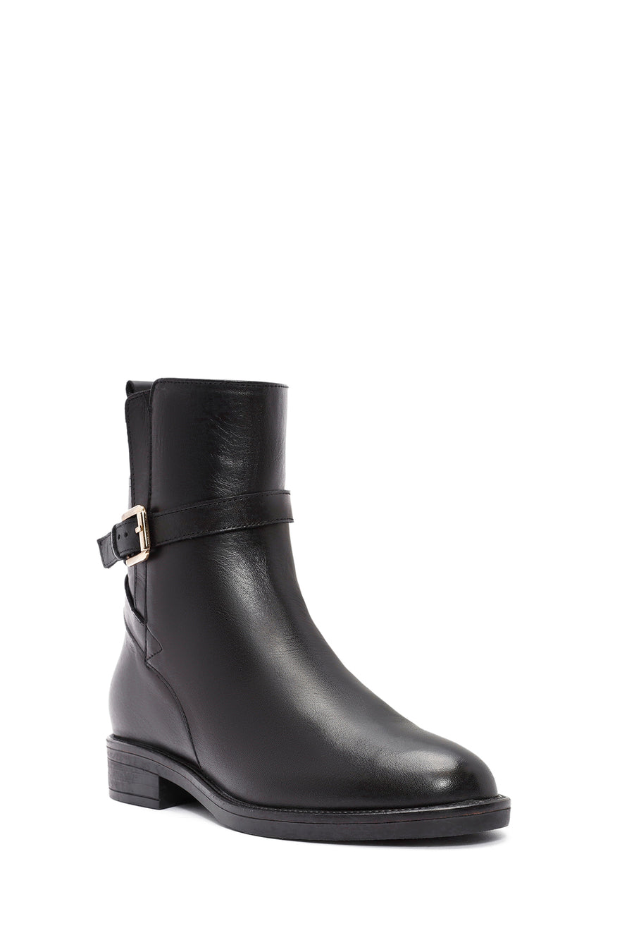 Women's Black Zippered Buckle Detailed Leather Boots