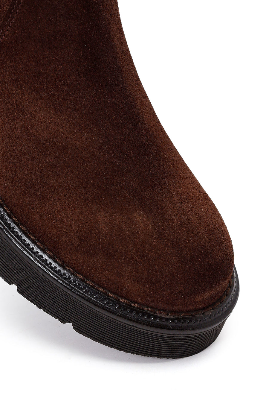 Woman Brown Thick-Soled Suede Chelsea Boots
