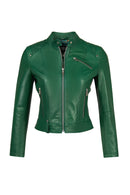 Sonia Woman Green Short Leather Jacket | Derimod