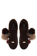 Kadın Kahverengi Bağcıklı Charmlı Süet Deri Teddy Sneaker | Derimod