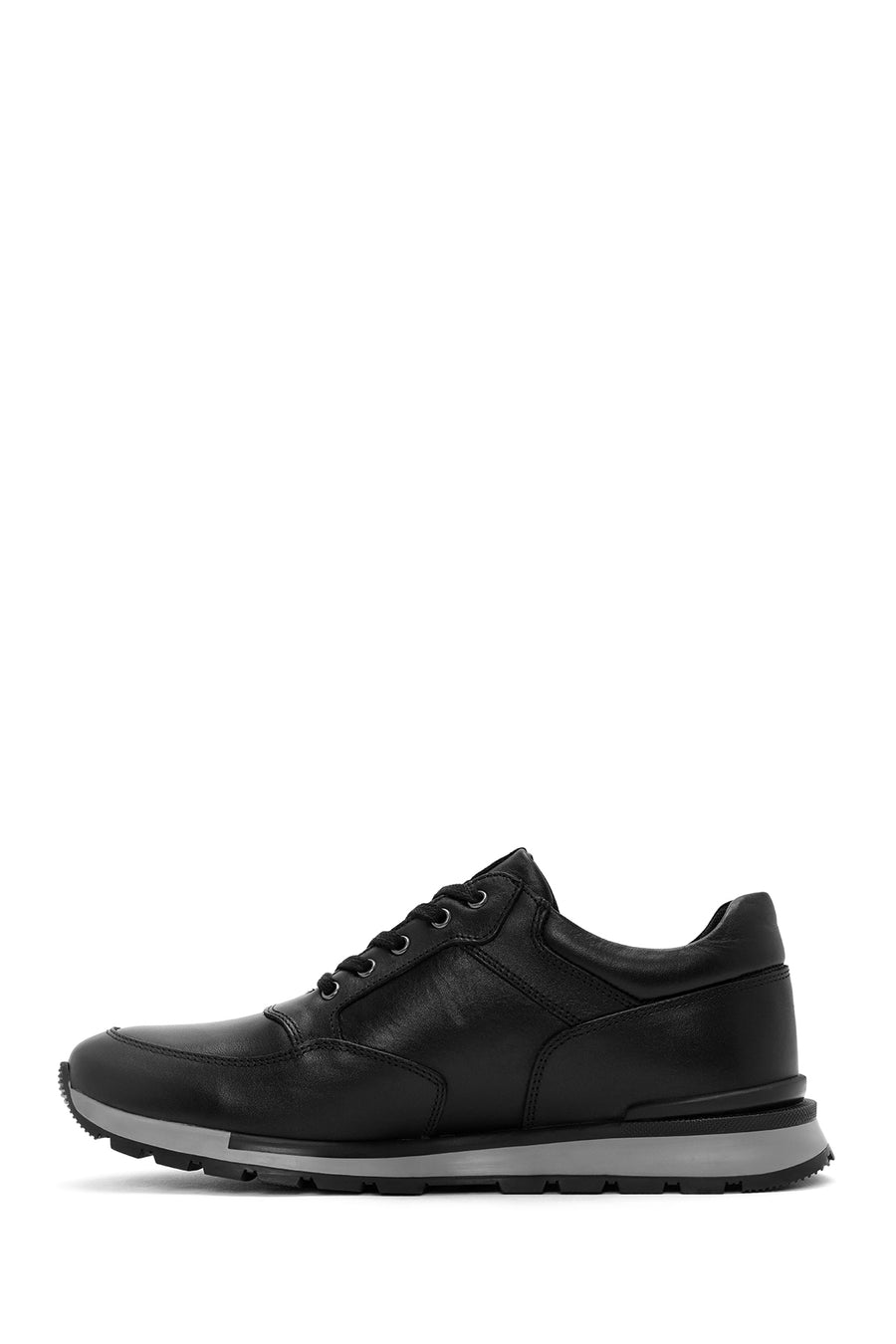 Men's Black Lace-Up Leather Casual Sneakers