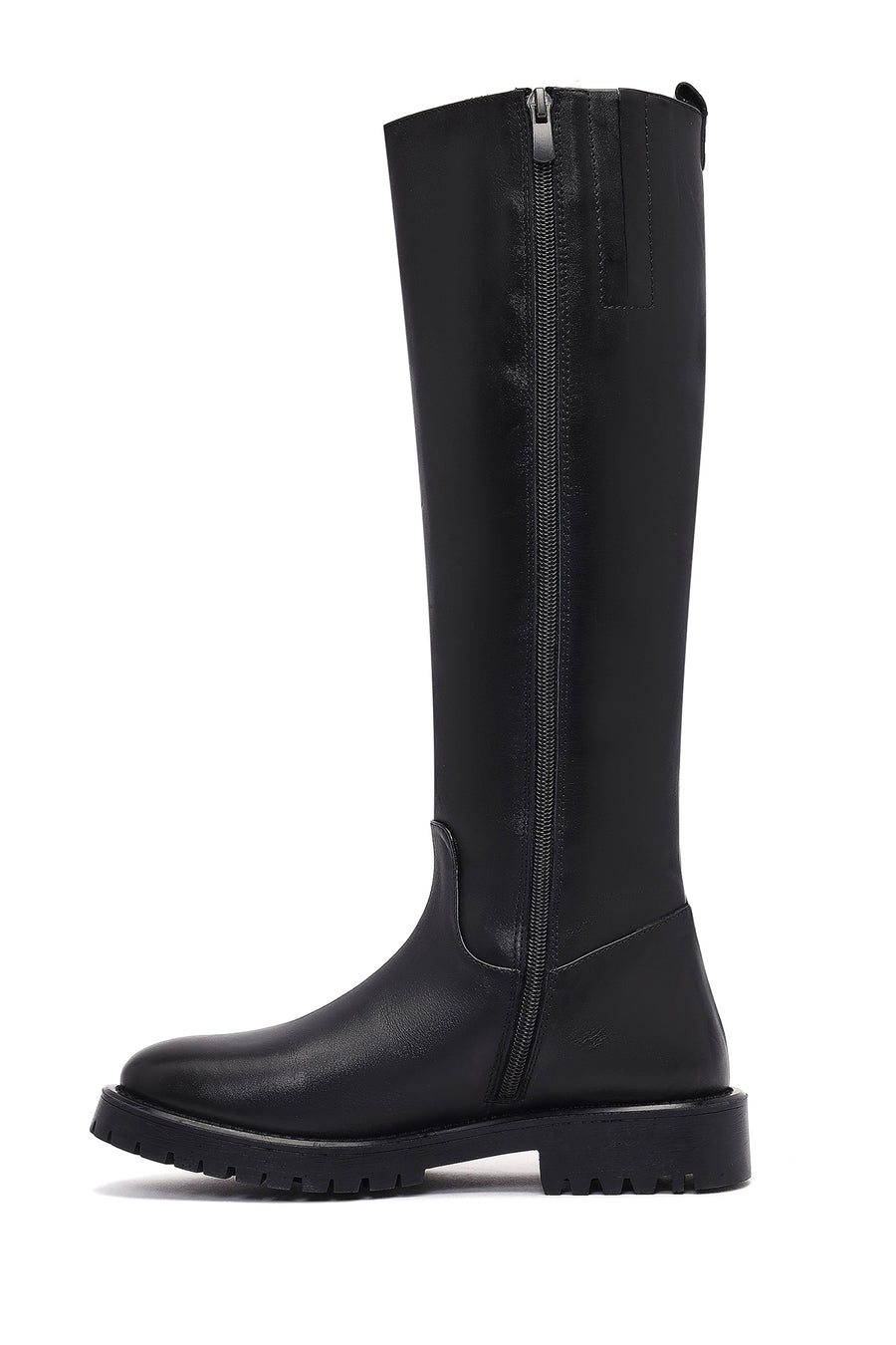 Woman Black Zippered Leather Boot